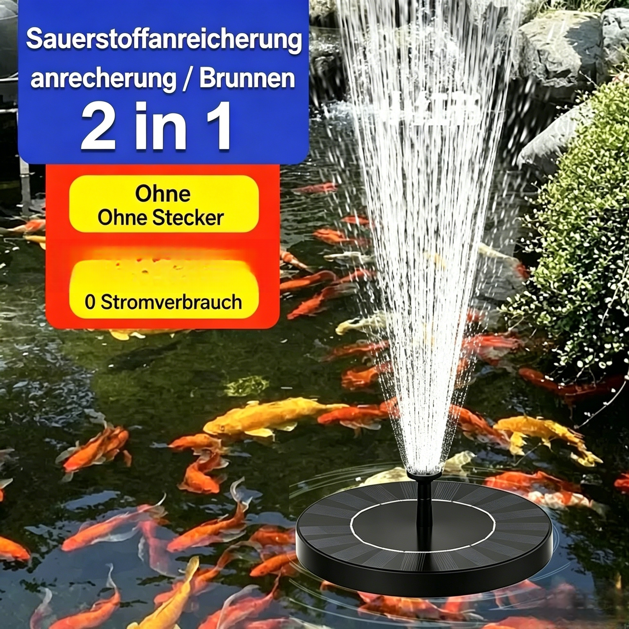 Solar-Teichpumpe mit Springbrunnen: Automatische Wasserpumpe für Fischteich & Gartenteich