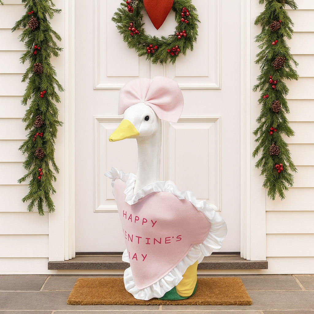 Rosa Gänse-Outfit für Valentinstag – Kostüm für Garten-Betongans mit Herz-Spitze – Deko für Veranda & Garten – Party-Zubehör für Jahrestag & Weihnachten