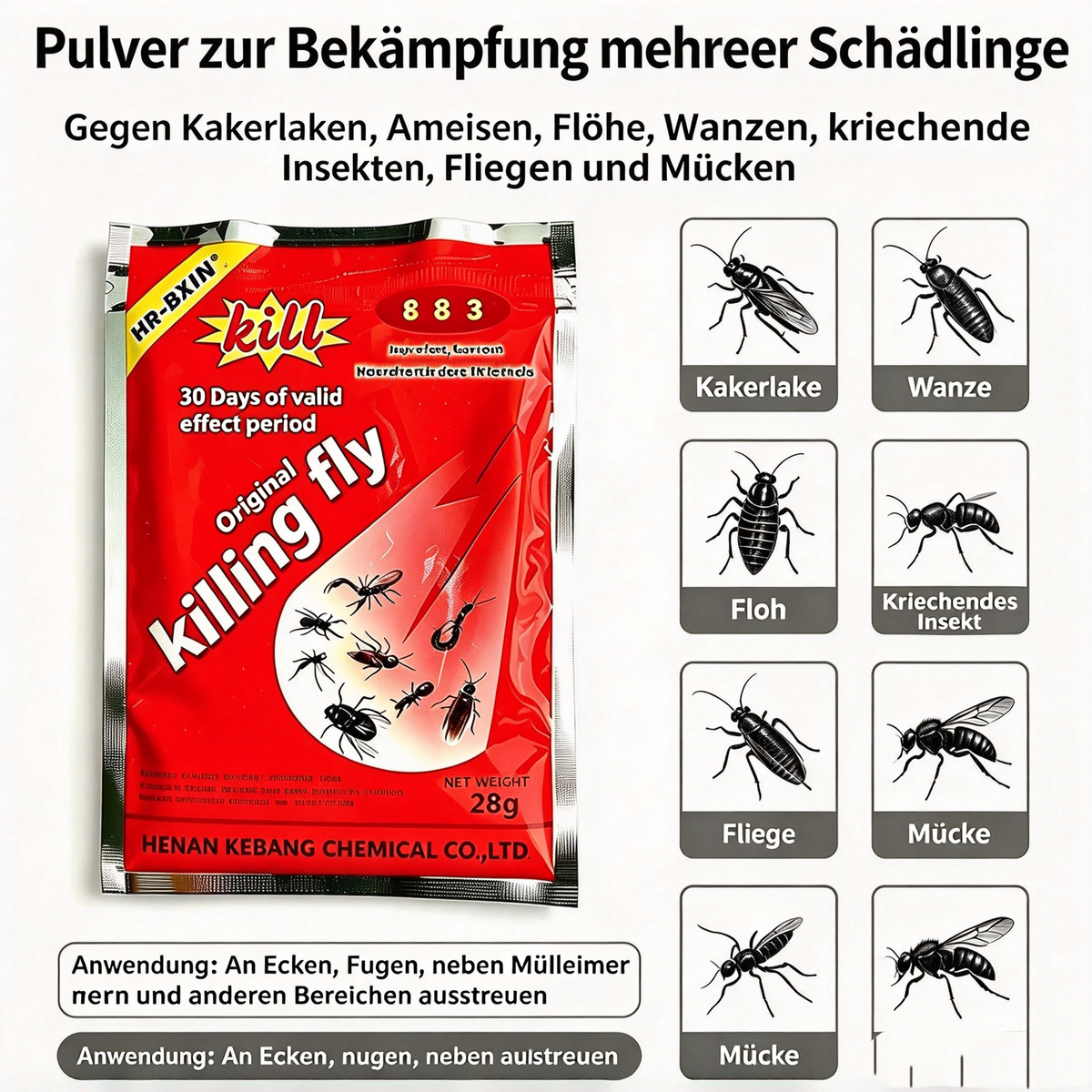 Original Insektenpulver (6er Pack x 28g) – Universelles Ungezieferpulver gegen Kakerlaken, Ameisen, Flöhe & Wanzen, 30 Tage Langzeitschutz für Innenräume