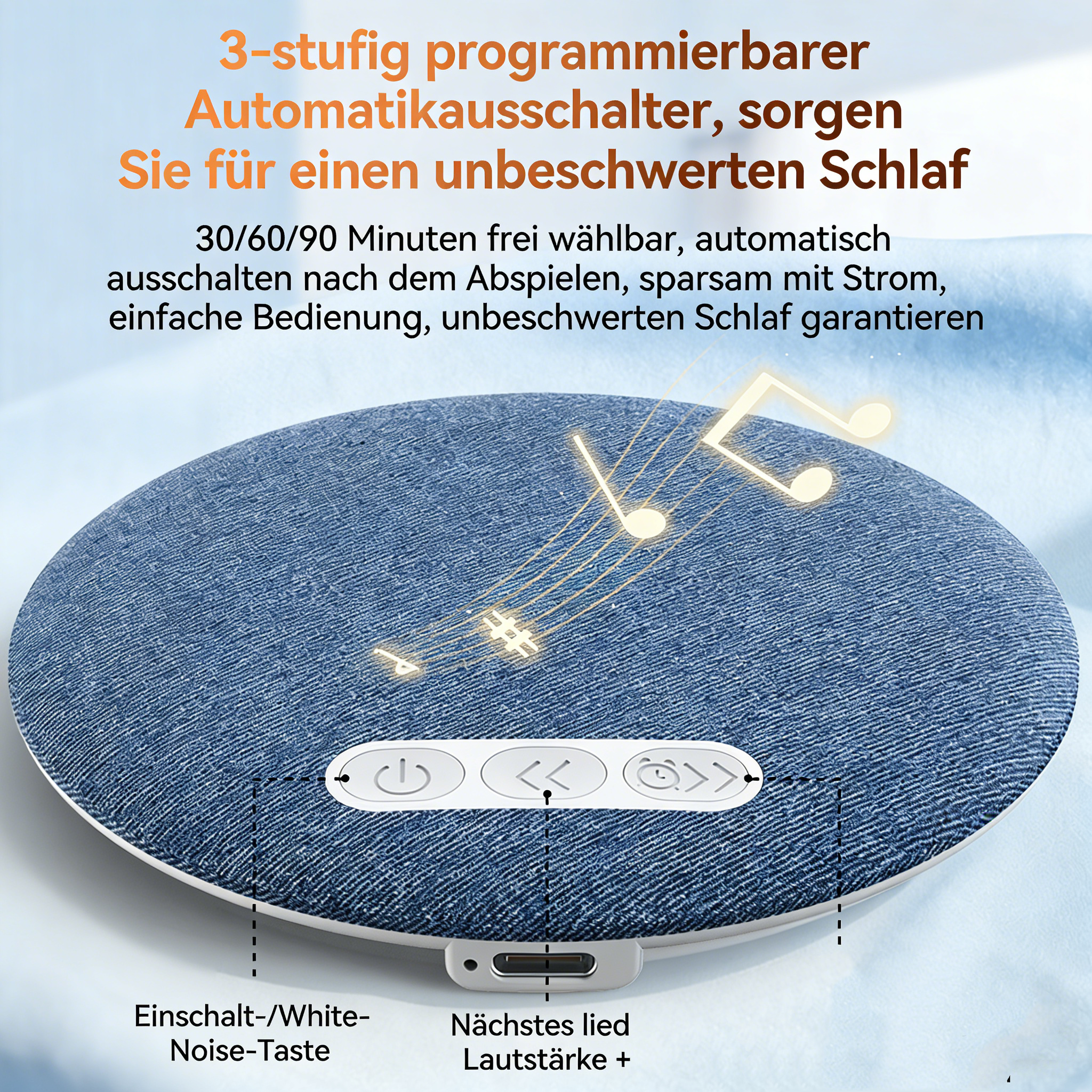 Kissenlautsprecher Bluetooth für besseren Schlaf Tragbare Einschlafhilfe mit Weißem Rauschen X3 Mini Lautsprecher unter dem Kopfkissen für tiefe Entspannung