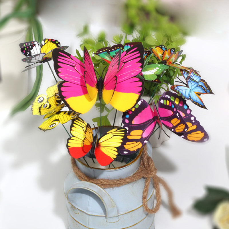 3D Schmetterling Steckdeko Doppel Schicht 10er Set PVC Garten Rasen Deko Einstecker