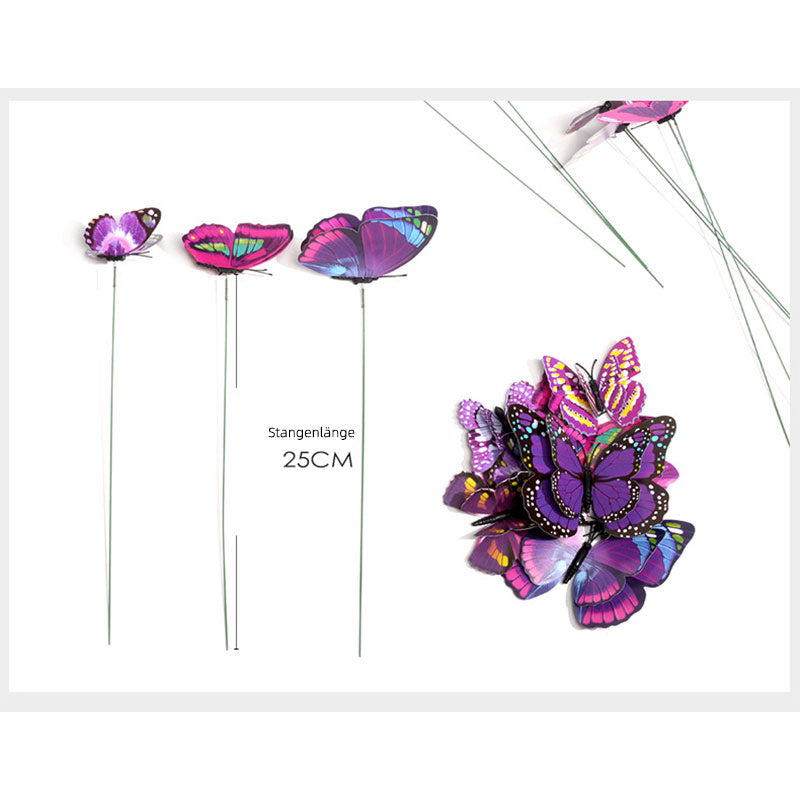 3D Schmetterling Steckdeko Doppel Schicht 10er Set PVC Garten Rasen Deko Einstecker