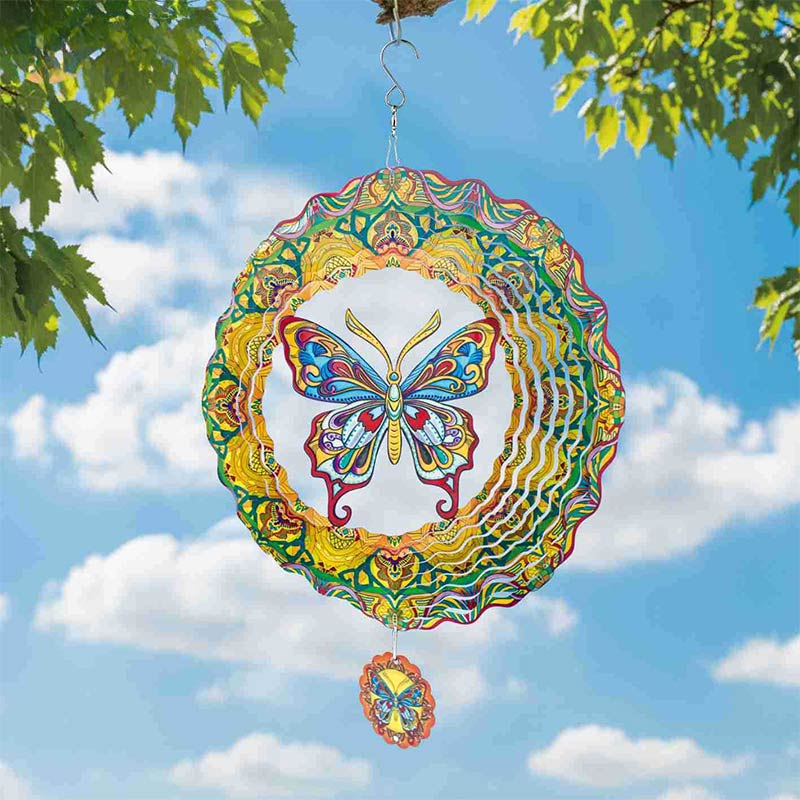3D Windspiel Mandala Schmetterling Garten Hängedeko Edelstahl Windspiel für Terrasse & Hof