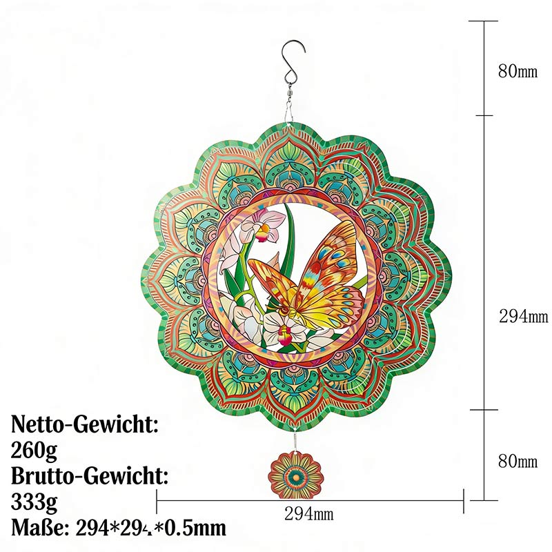 3D Windspiel Mandala Schmetterling Garten Hängedeko Edelstahl Windspiel für Terrasse & Hof
