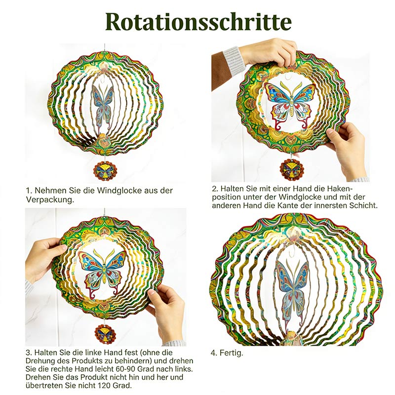 3D Windspiel Mandala Schmetterling Garten Hängedeko Edelstahl Windspiel für Terrasse & Hof
