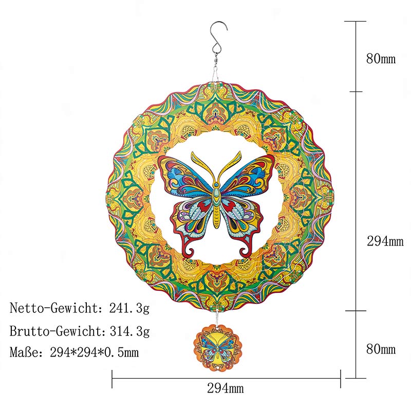 3D Windspiel Mandala Schmetterling Garten Hängedeko Edelstahl Windspiel für Terrasse & Hof