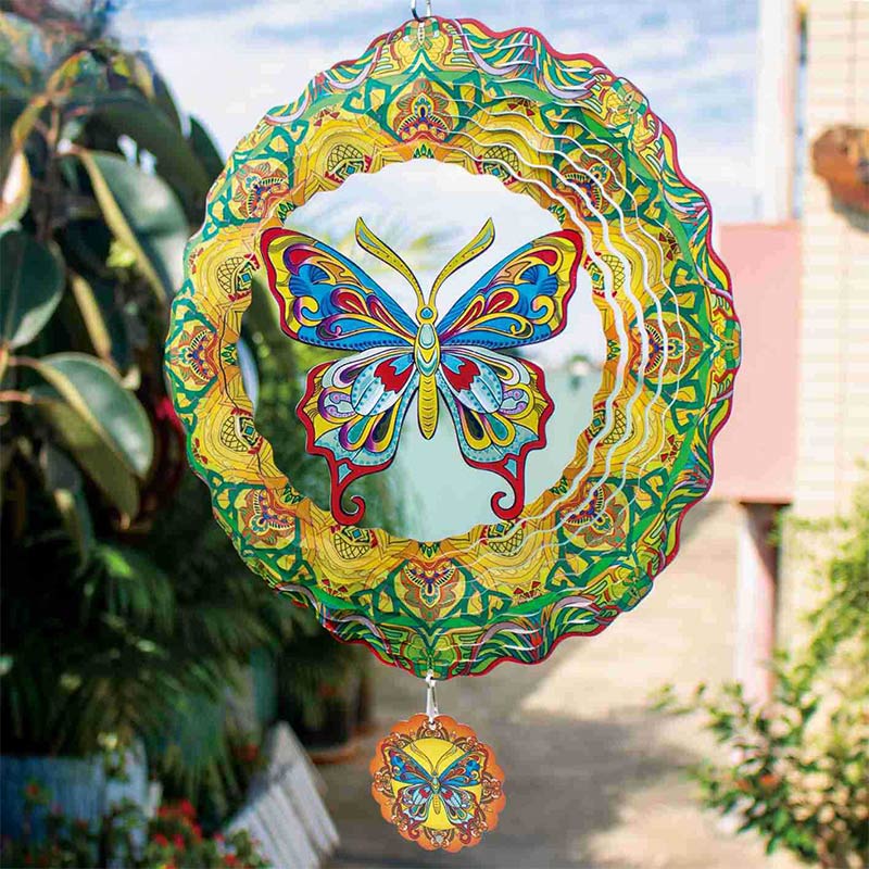 3D Windspiel Mandala Schmetterling Garten Hängedeko Edelstahl Windspiel für Terrasse & Hof