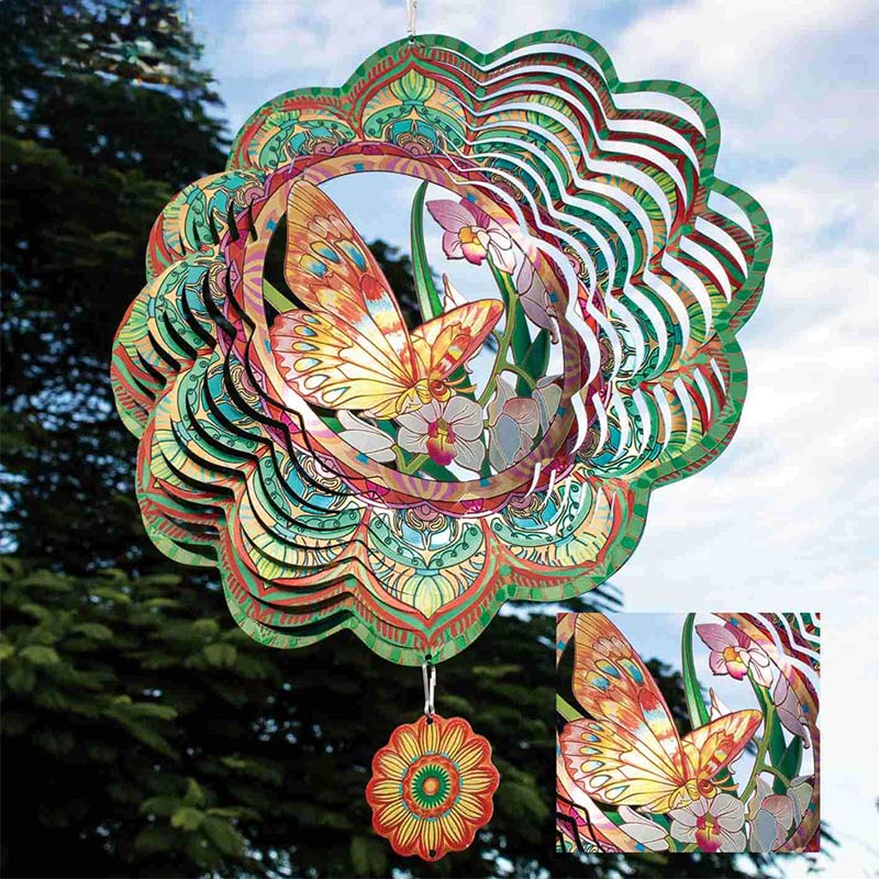 3D Windspiel Mandala Schmetterling Garten Hängedeko Edelstahl Windspiel für Terrasse & Hof