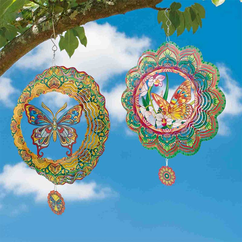 3D Windspiel Mandala Schmetterling Garten Hängedeko Edelstahl Windspiel für Terrasse & Hof