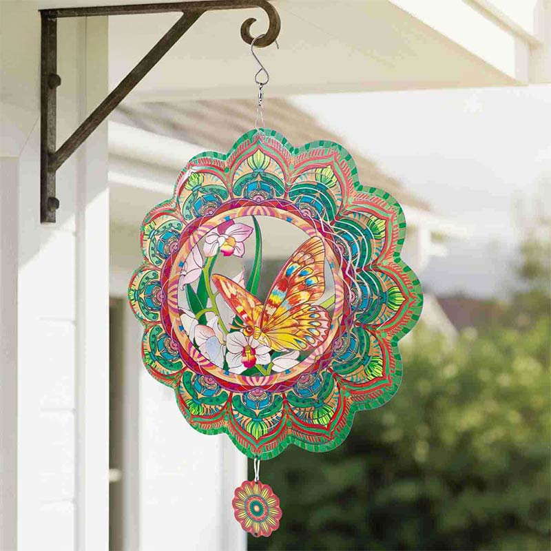 3D Windspiel Mandala Schmetterling Garten Hängedeko Edelstahl Windspiel für Terrasse & Hof