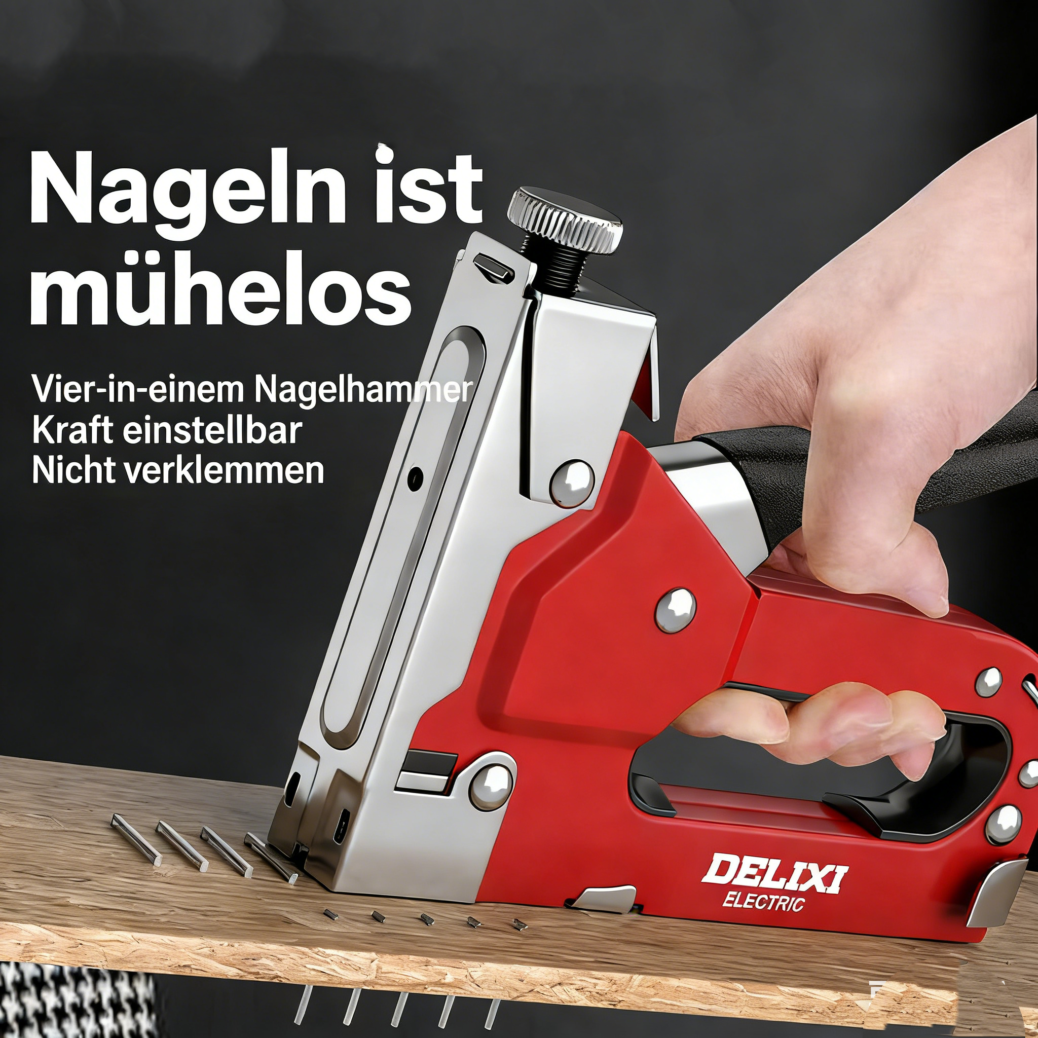 4-in-1 Handtacker Set – Robuste Nagelpistole für Holz & Polster – Inkl. Klammern & Nägel – Ideal für Heimwerker & Deko