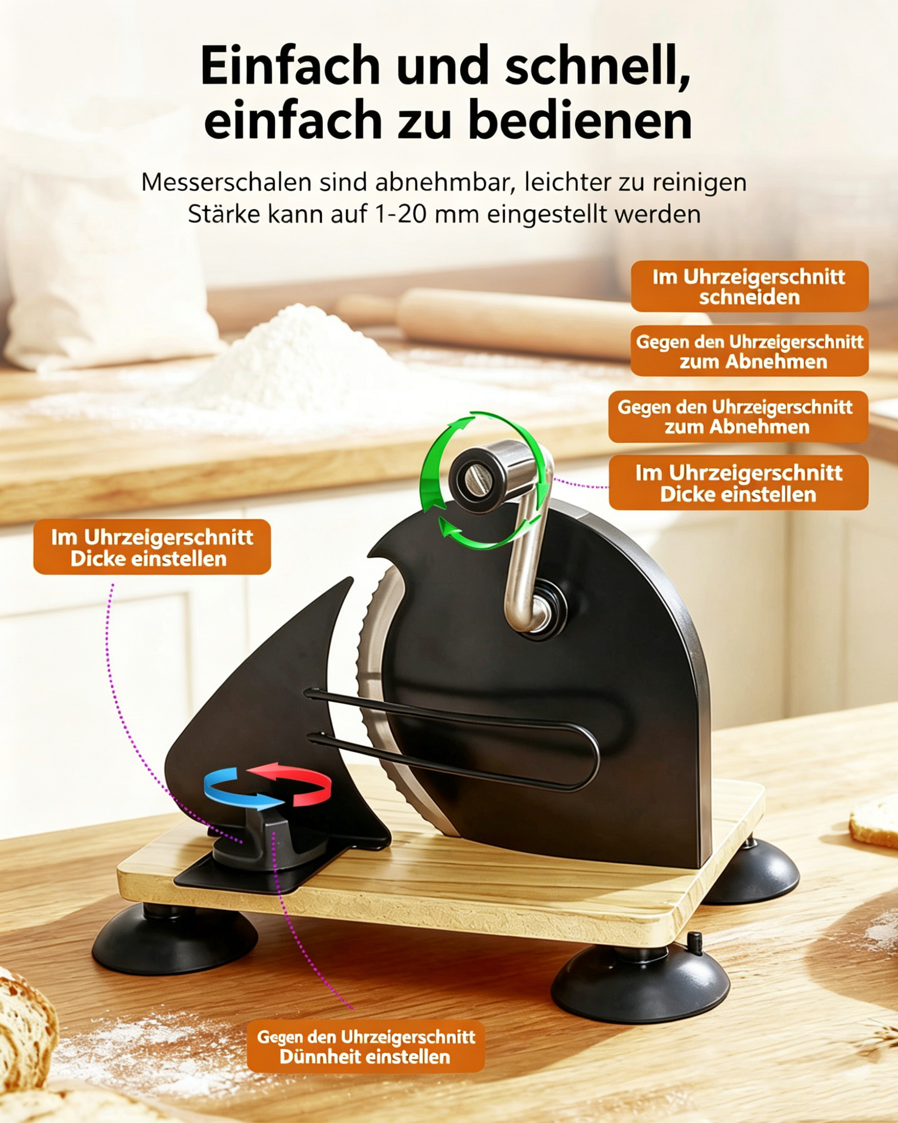 Manuelle Brotschneidemaschine mit verstellbarer Stärke: Praktischer Brotschneider für Toast & Brot