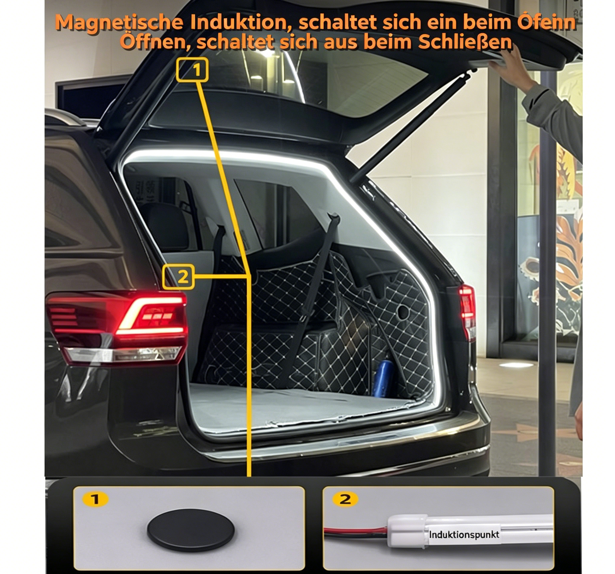 LED Kofferraumbeleuchtung mit Bewegungsmelder: Magnetische Auto-Innenbeleuchtung universell