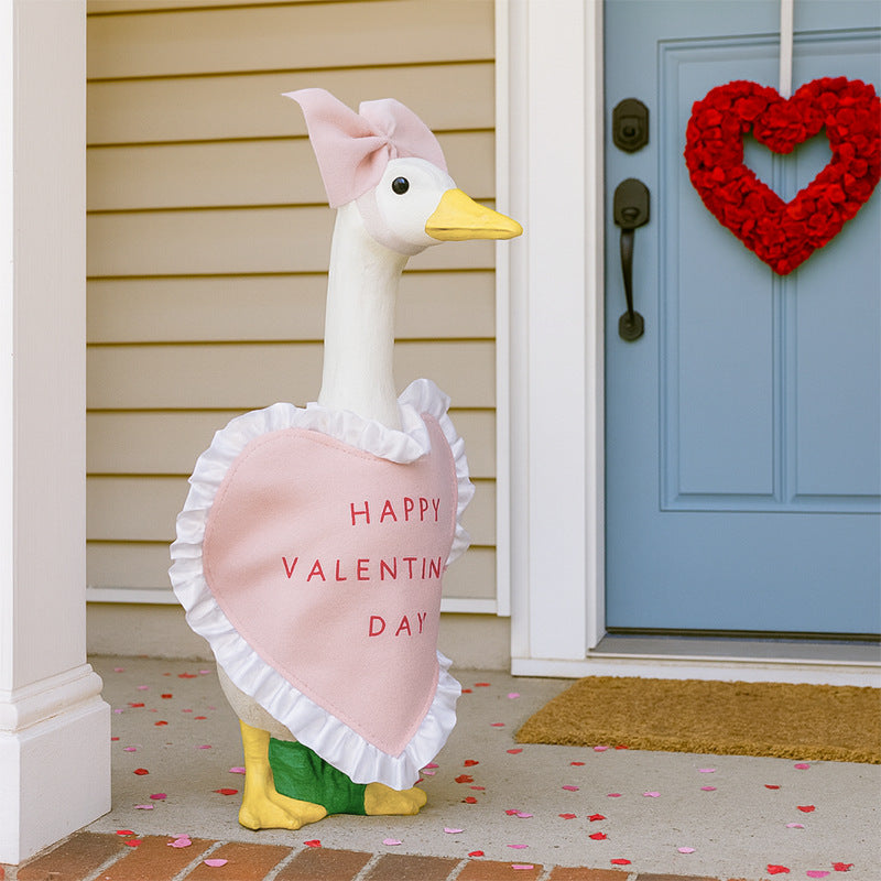 Rosa Gänse-Outfit für Valentinstag – Kostüm für Garten-Betongans mit Herz-Spitze – Deko für Veranda & Garten – Party-Zubehör für Jahrestag & Weihnachten