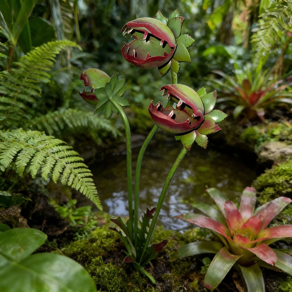 Gartenstecker Fleischfressende Pflanze aus Metall – Kunstvoller Venusfliegenfalle Beetstecker für Garten, Rasen, Vorgarten & Halloween Deko