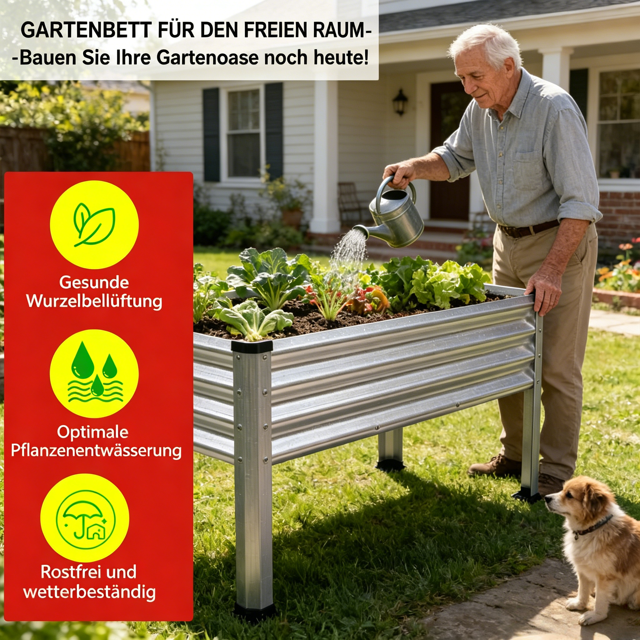 Hochbeet Metall verzinkt für Gemüse: Stabiler Pflanzkasten für Garten, Terrasse & Balkon