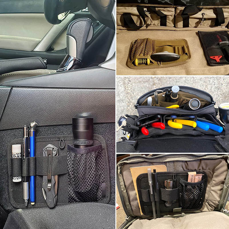 Taktisches EDC Organizer Panel mit Klettrückseite – Modularer Netztaschen-Einsatz für Rucksäcke & Westen – Werkzeugtasche zur Erweiterung – Schwarz