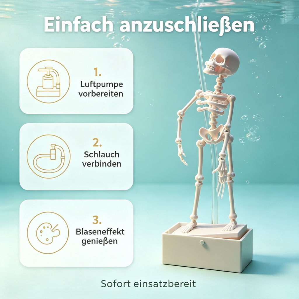 Aquarium Dekoration Skelett mit Belüftungsfunktion – Sprudelstein Deko Figur für Fischbecken – Ungiftig, Sauerstoff-Anreicherung durch Luftblasen