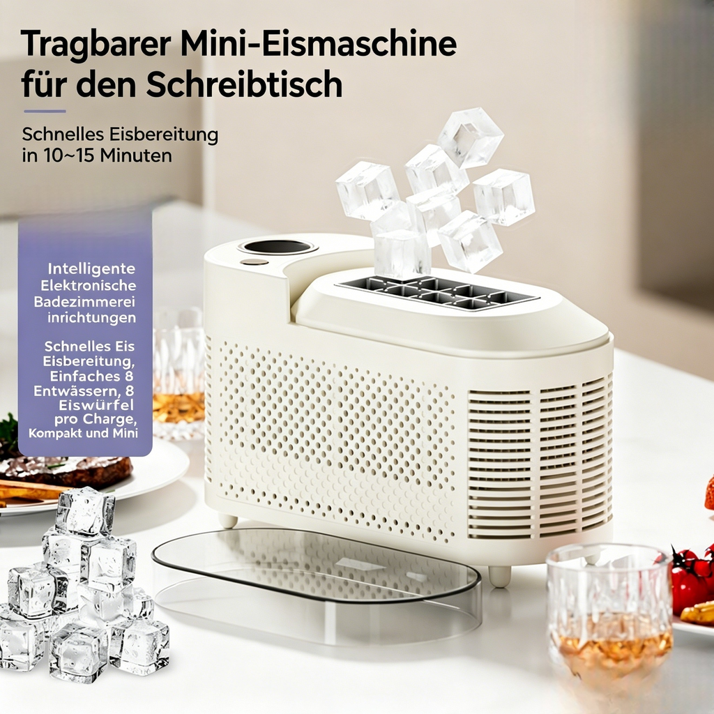 Mini-Eiswürfelmaschine für Zuhause & Büro: Kompakter Eisbereiter für schnelle Eiswürfel