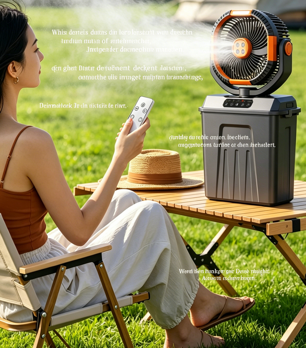 Multifunktions Camping Ventilator mit Licht & Sprühnebel: Oszillierender USB-Akku-Lüfter für Zelt