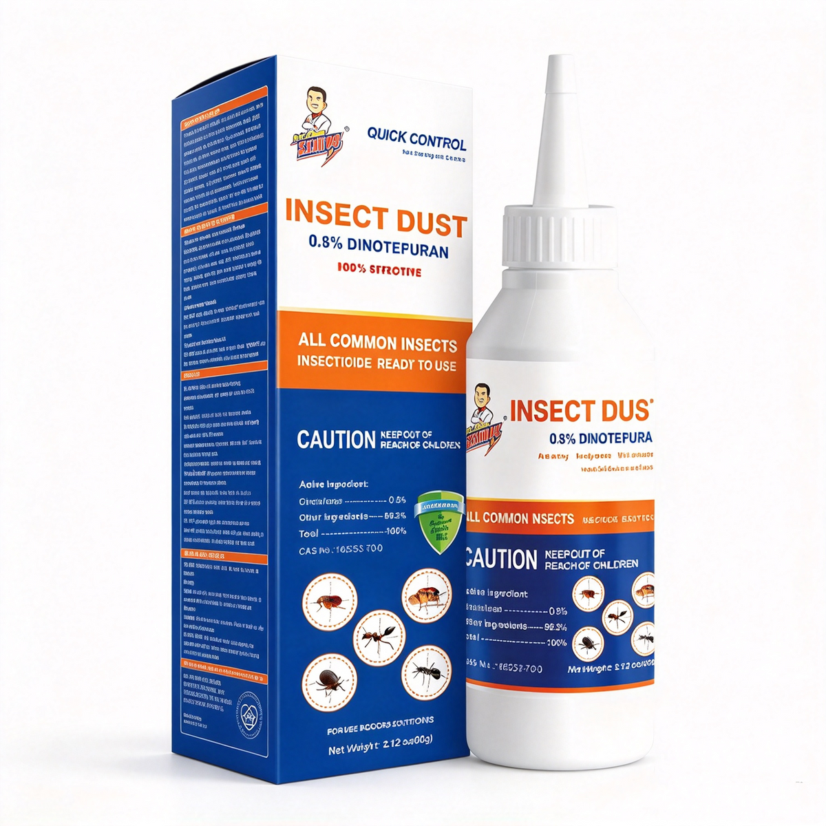 Insektenkiller Köder-Gel & Pulver mit 0,8% Dinotefuran (60g) – Effektives Ungeziefermittel gegen Kakerlaken, Ameisen, Wanzen & Flöhe, Präzise Anwendungsflasche für Küche & Haushalt