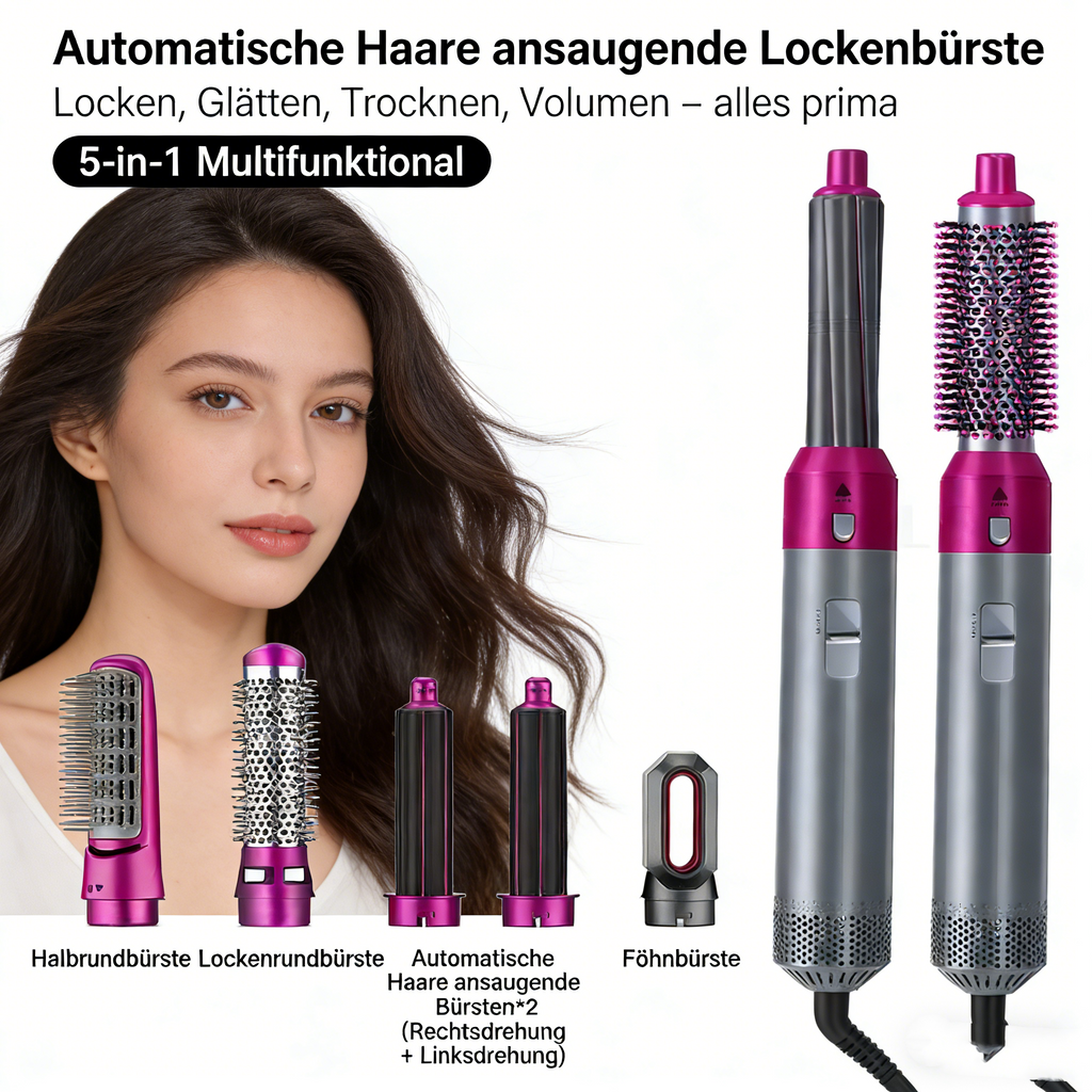 5-in-1 Haarglätter & Lockenstab – Multifunktionaler Heizbürste für Volumen, Styling & Trocken- oder Nasshaare