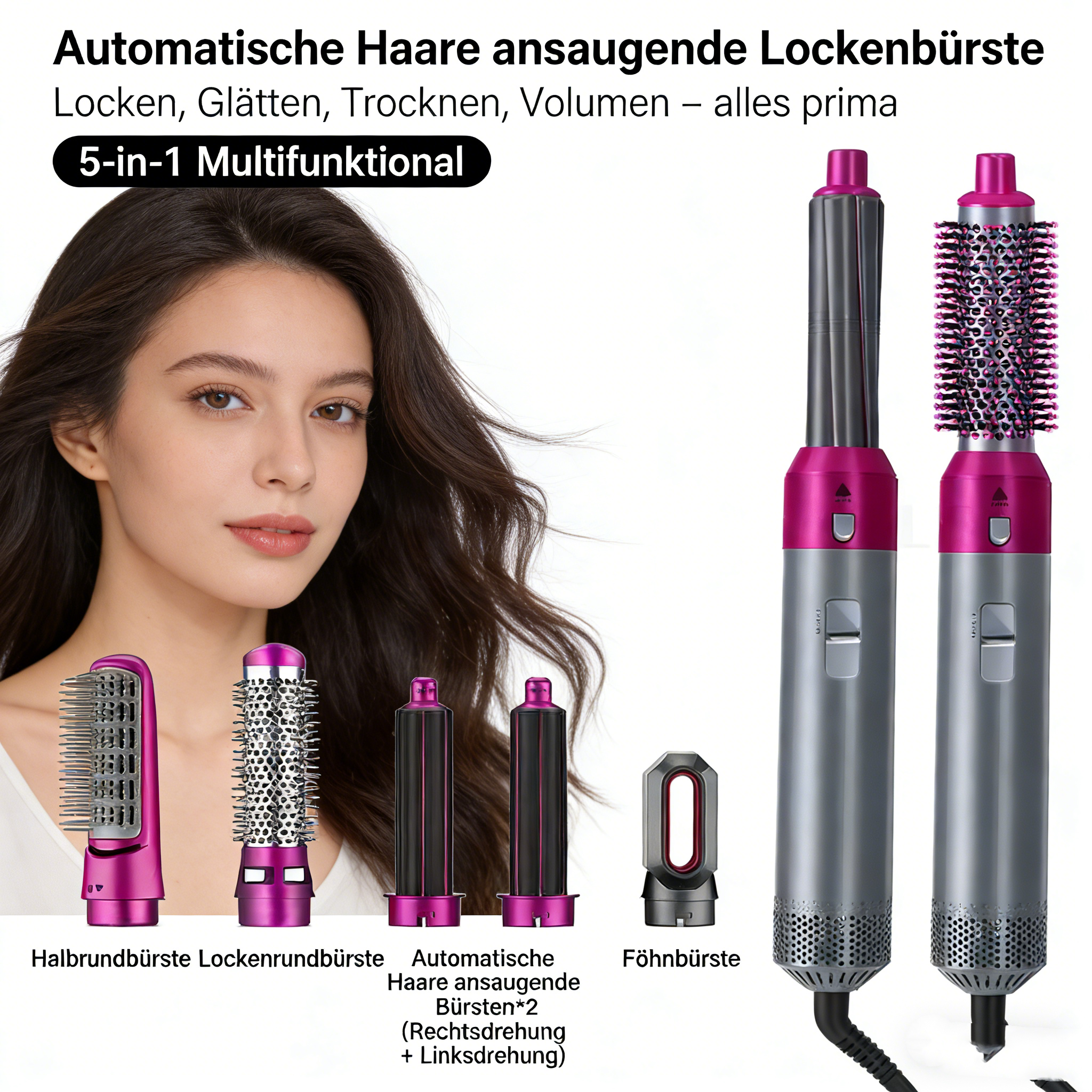 5-in-1 Haarglätter & Lockenstab – Multifunktionaler Heizbürste für Volumen, Styling & Trocken- oder Nasshaare