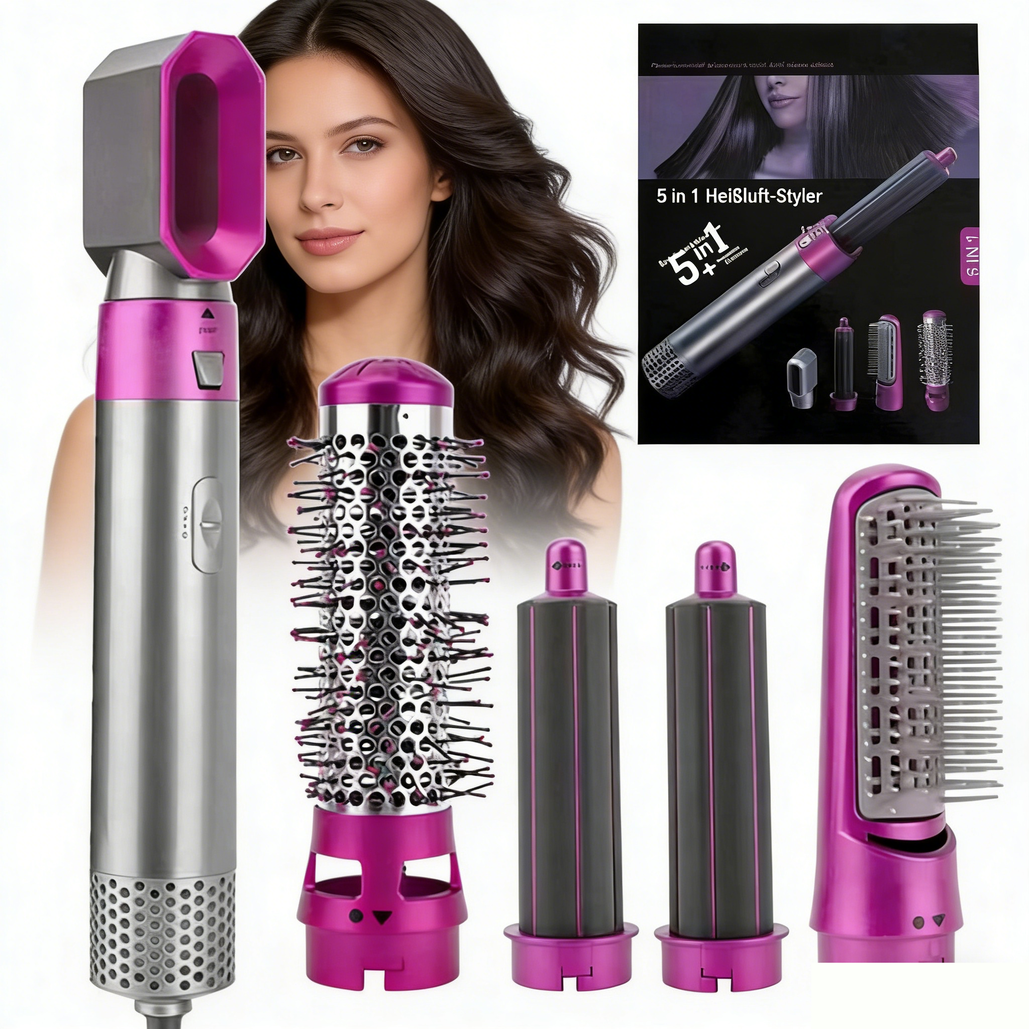 5-in-1 Haarglätter & Lockenstab – Multifunktionaler Heizbürste für Volumen, Styling & Trocken- oder Nasshaare