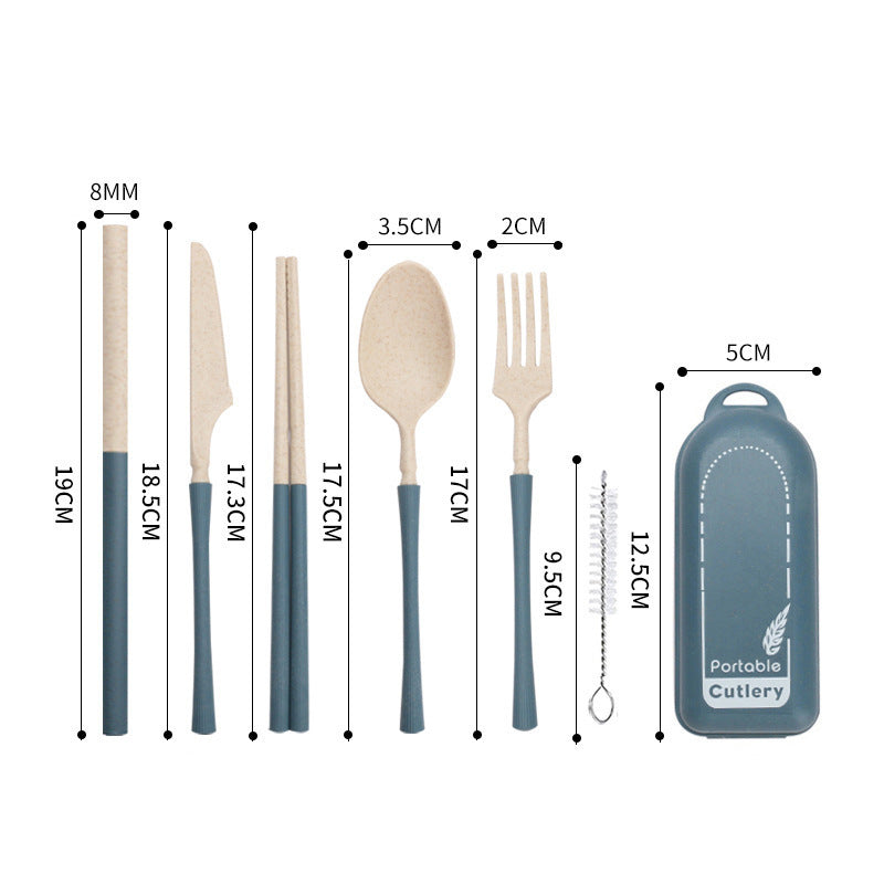 5-in-1 Reisebesteck Set Orange – Nachhaltiges Weizenstroh Besteck-Set mit Box – Löffel, Gabel, Stäbchen & Strohhalm für Unterwegs