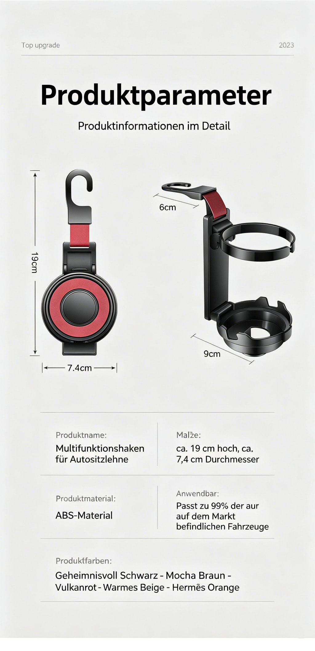 Multifunktionaler Auto Rücksitz Organizer: Kopfstützen-Haken mit Becherhalter & Handyhalterung