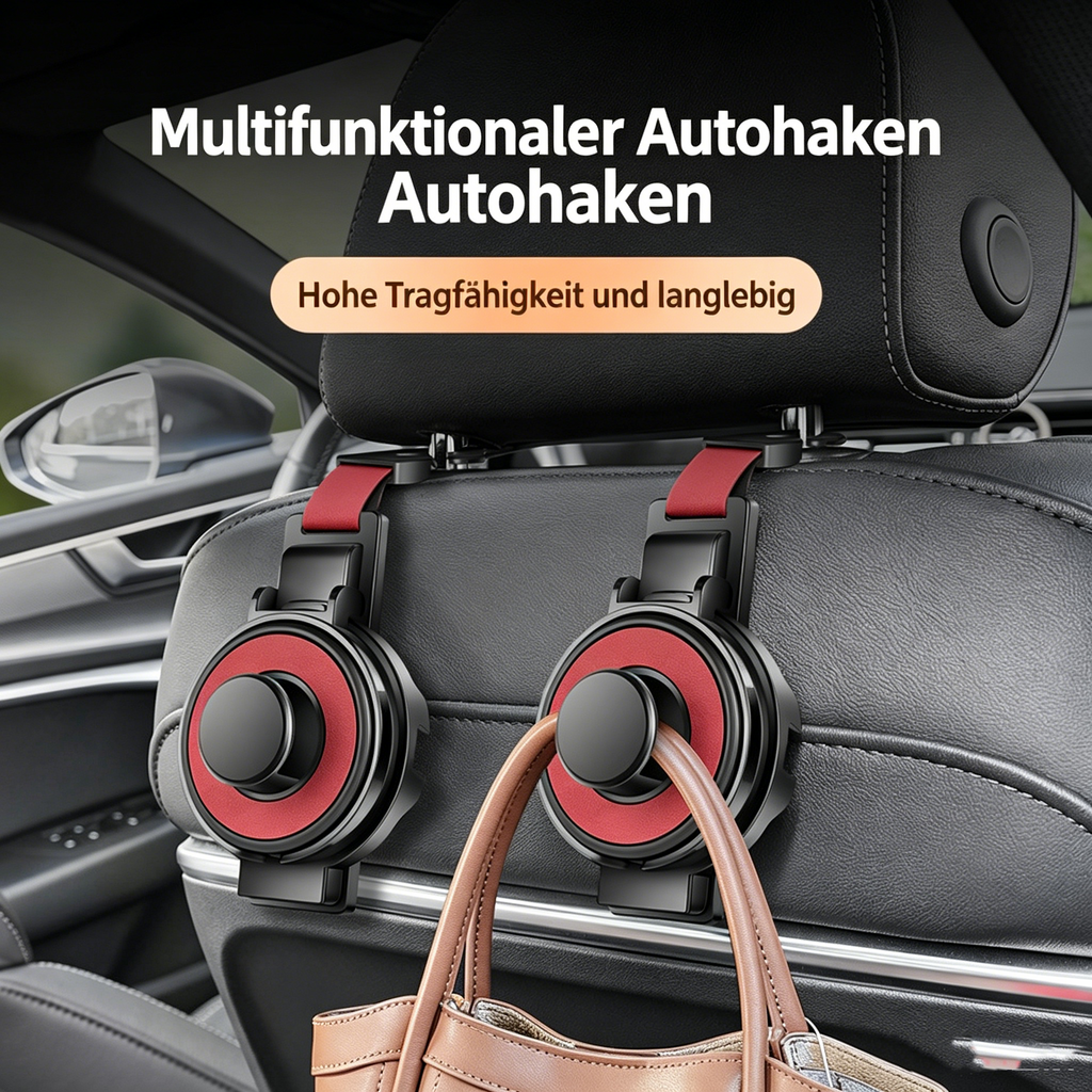Multifunktionaler Auto Rücksitz Organizer: Kopfstützen-Haken mit Becherhalter & Handyhalterung