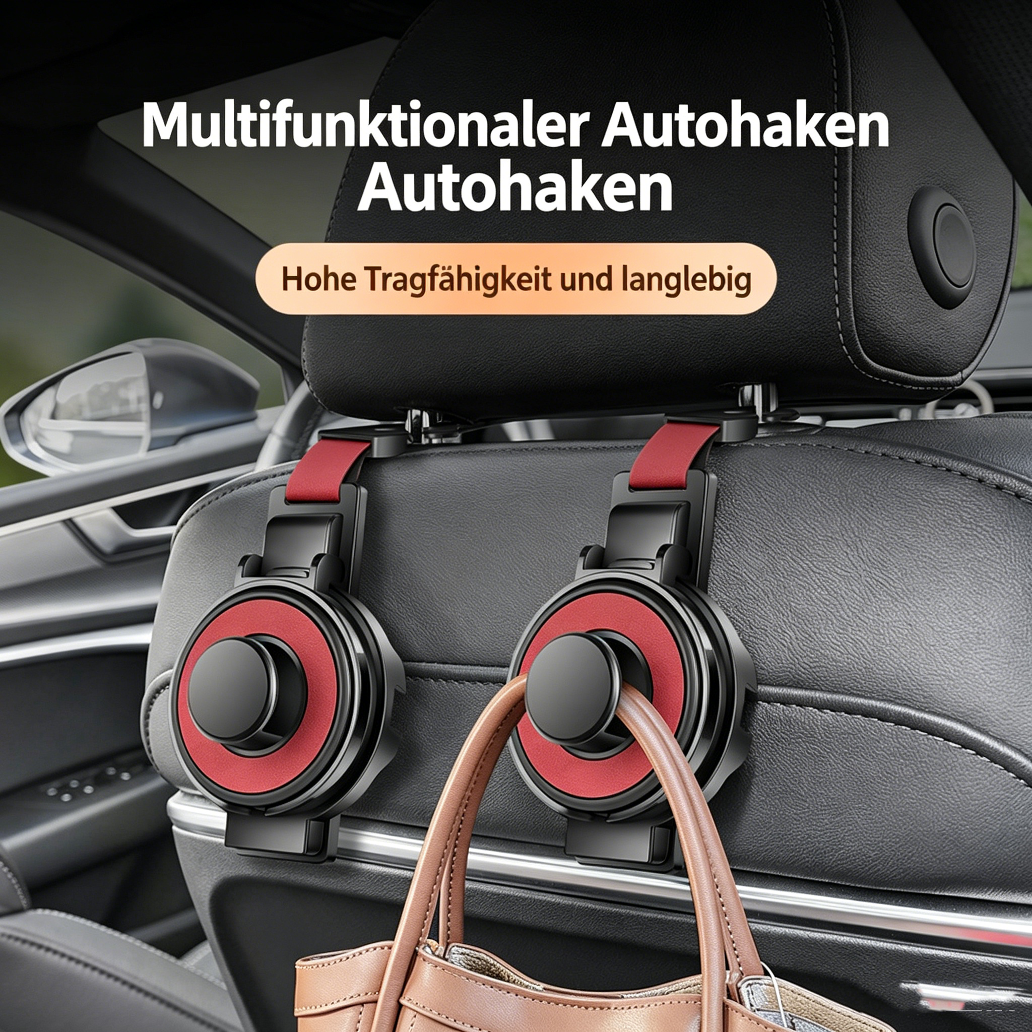 Multifunktionaler Auto Rücksitz Organizer: Kopfstützen-Haken mit Becherhalter & Handyhalterung