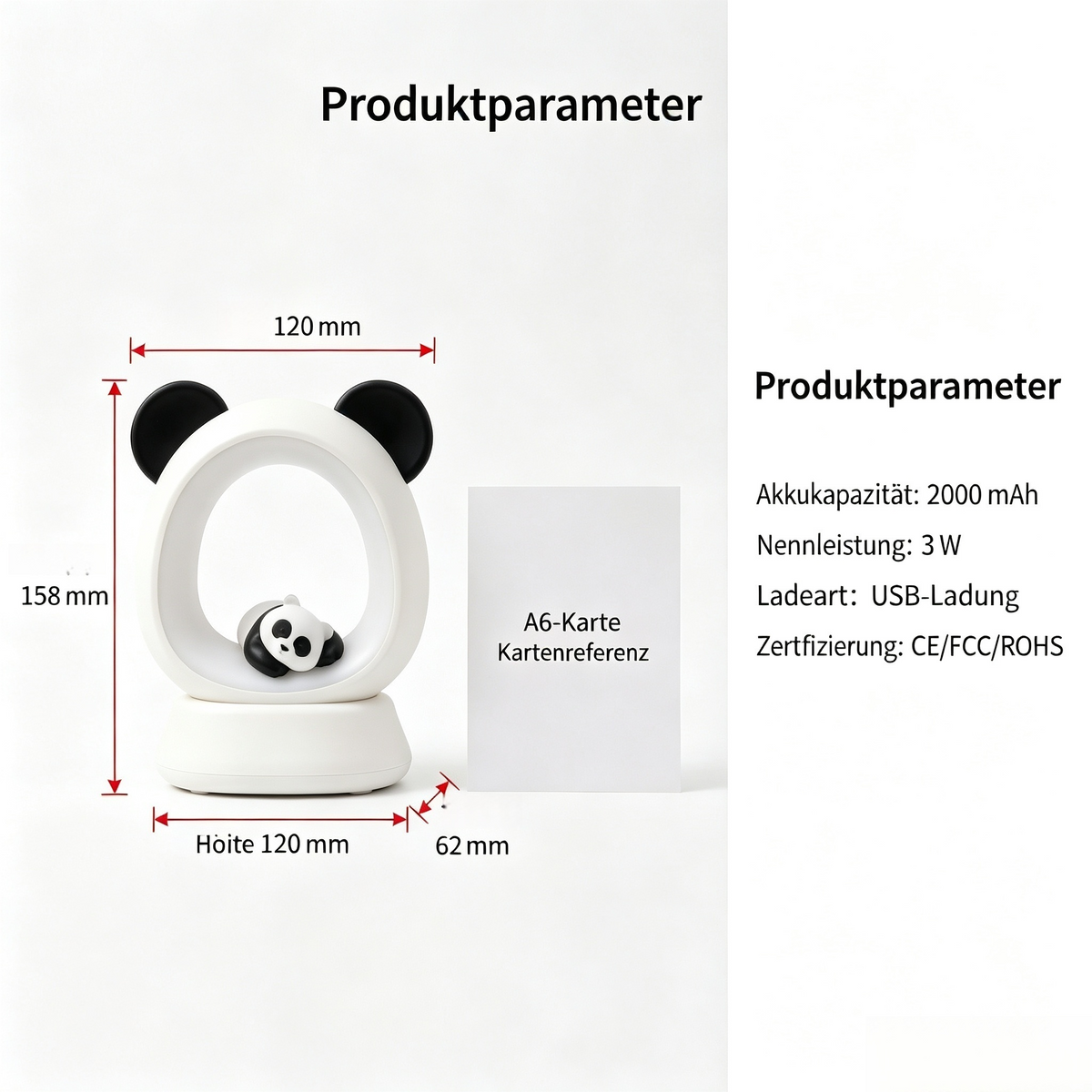 Panda Nachtlicht für Kinder & Erwachsene – Dimmbare LED Tischlampe mit 2000 mAh Akku, Sanftes Schlummerlicht, Perfekte Geschenkidee für Geburtstag & Weihnachten