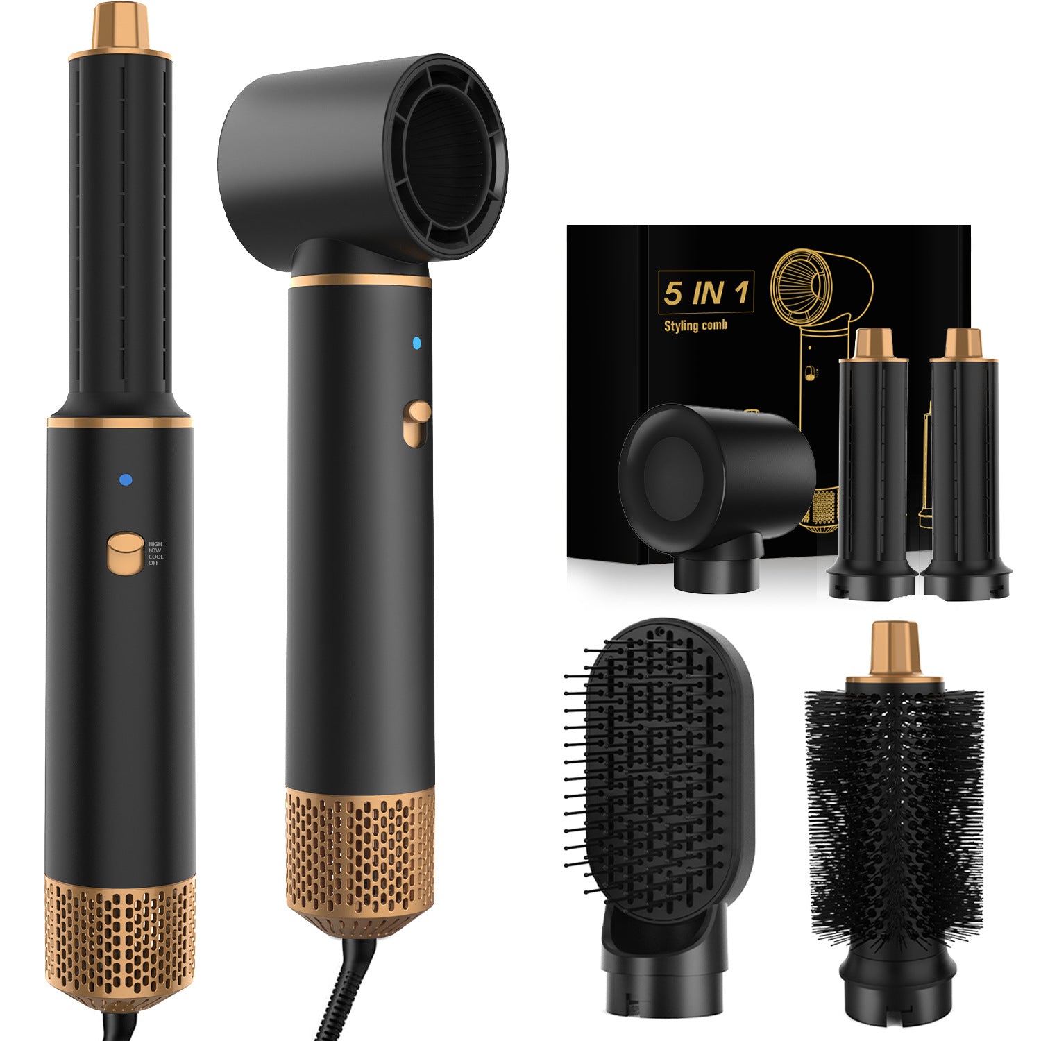 5 in 1 Warmluftbürste Set für Professionelles Hairstyling Elektrischer Haartrockner und Volumengeber Multifunktionaler Styler zum Glätten und Locken der Haare