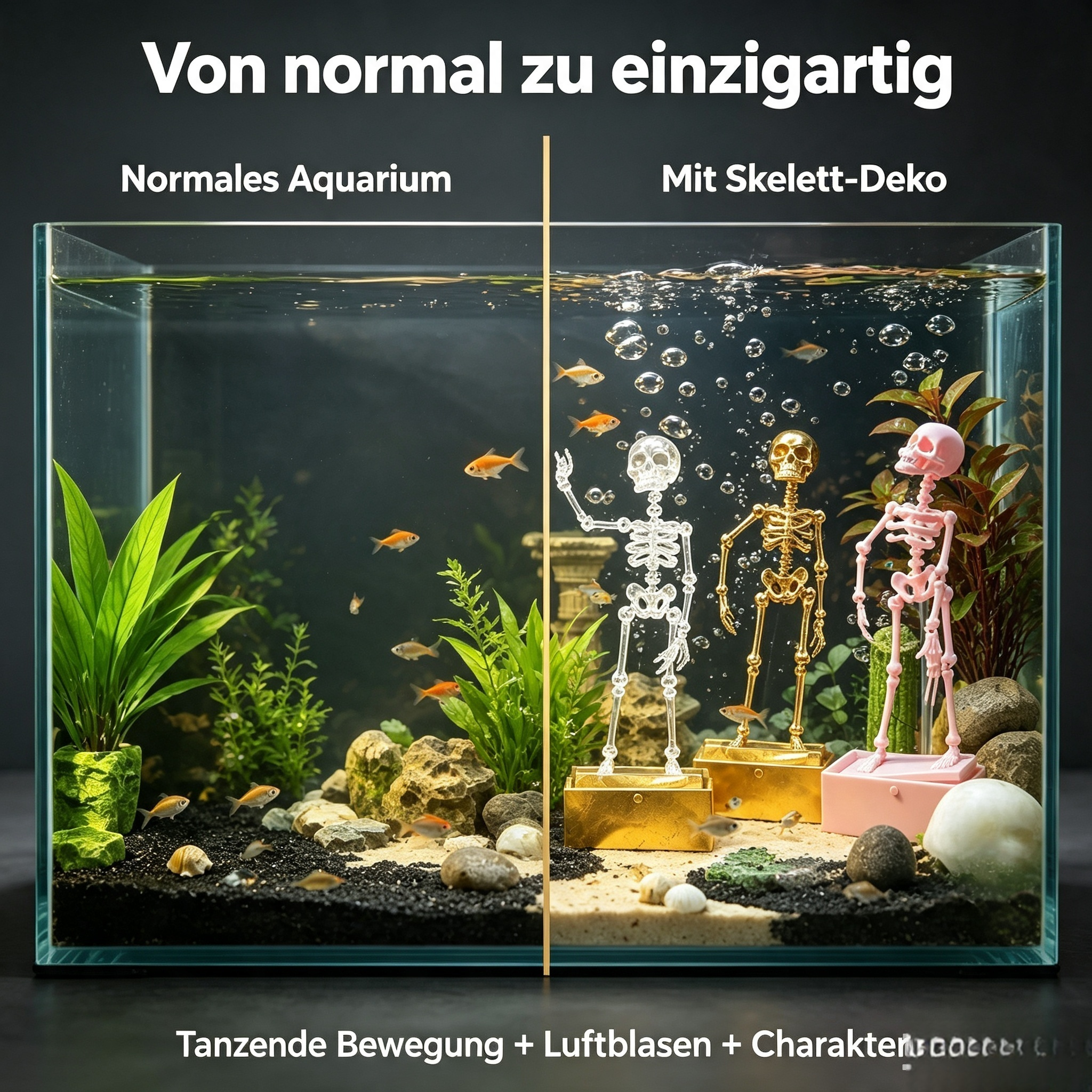 Aquarium Dekoration Skelett mit Belüftungsfunktion – Sprudelstein Deko Figur für Fischbecken – Ungiftig, Sauerstoff-Anreicherung durch Luftblasen