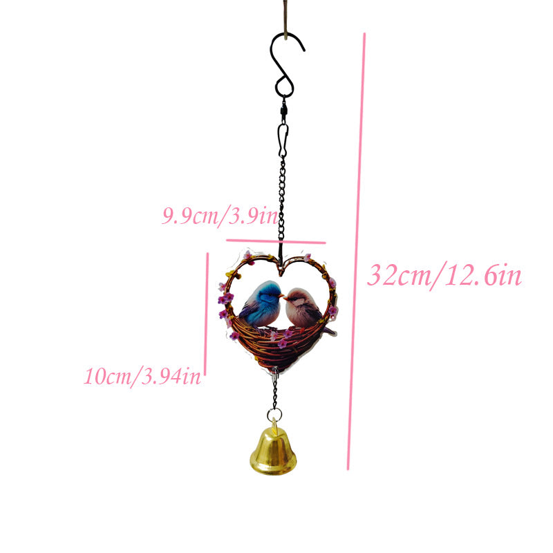 Mini Windspiel Valentinstag – Kleines Herz & Vogel Design 10x10cm – Romantische Fensterdeko & Gartenstecker – Hängende Dekoration für Verliebtsein – Ideales Kleines Geschenk & Mitbringsel