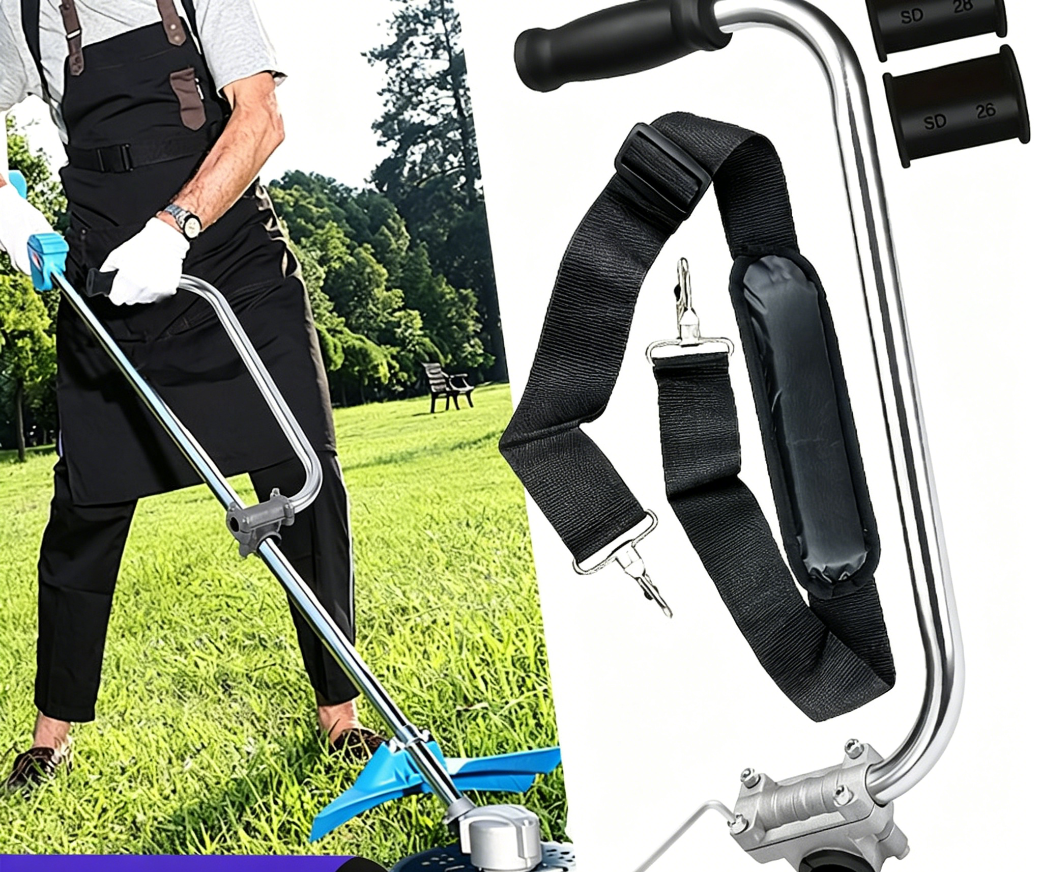 Ergonomischer Handgriff für Rasentrimmer: Komfort Doppelgriff & Tragegurt Set für Freischneider