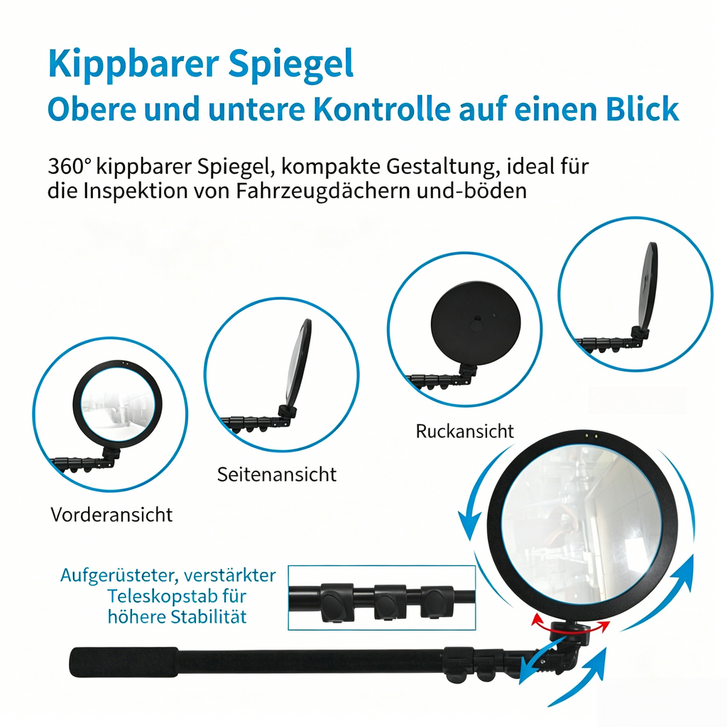 V16 Kontrollspiegel mit LED-Beleuchtung: 16cm Acryl Konvexspiegel für Unterboden- & Fahrzeugkontrolle