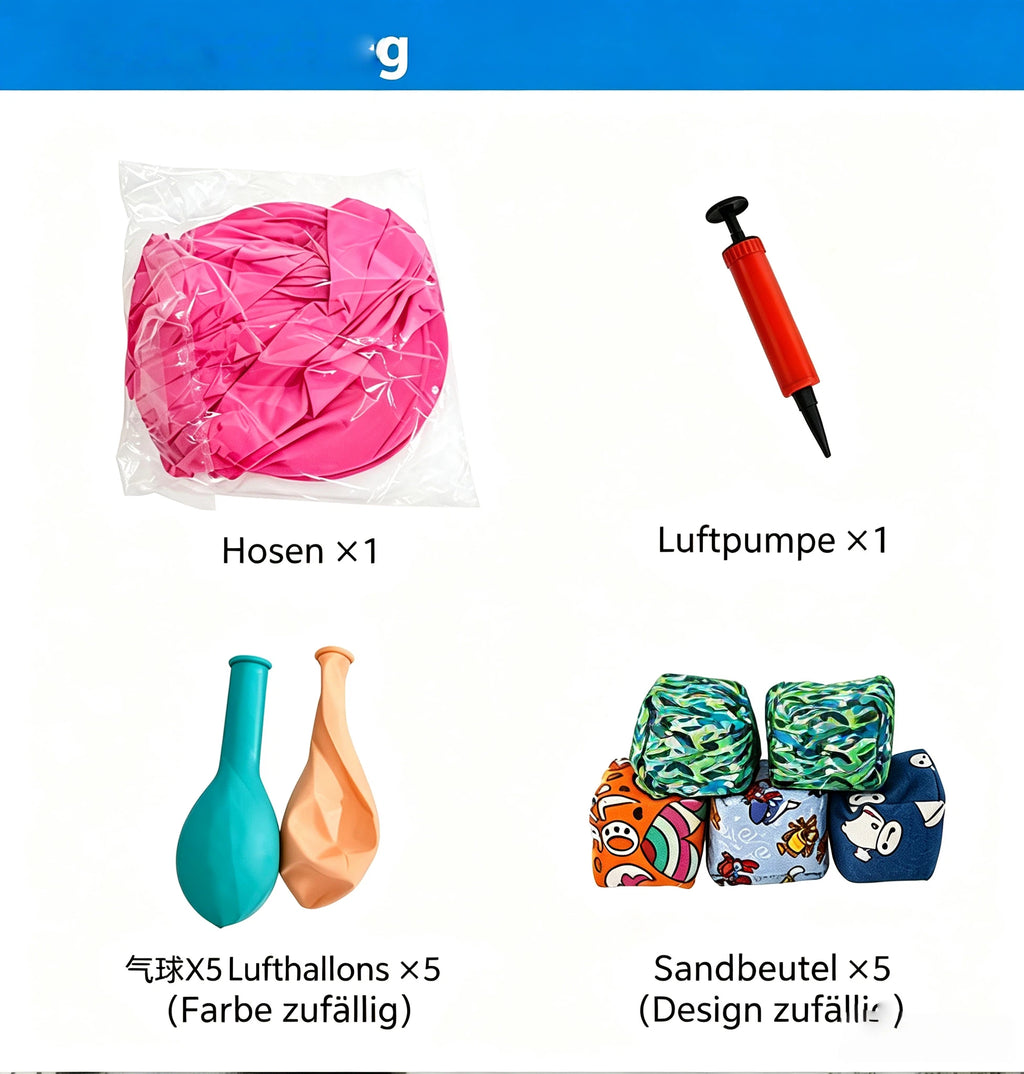 Riesen-Hosen Wurfspiel Set für Kinder & Erwachsene – Lustiges Trichter-Hosen Fangspiel mit Sandbeuteln, Wasserbällen & Luftpumpe für Outdoor, Party & Teambuilding