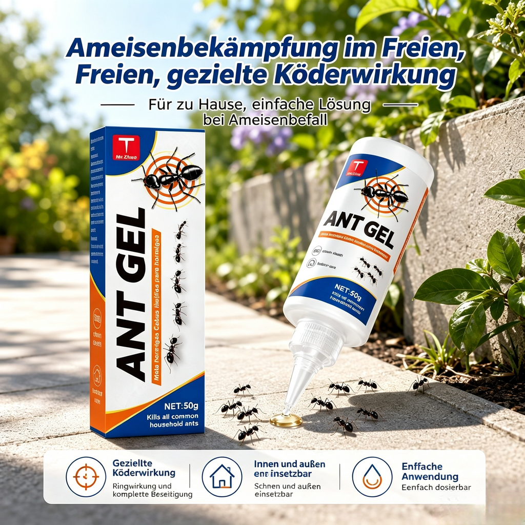 Ameisengel zur Ameisenbekämpfung (50g) – Hochwirksames Ameisengift mit Nestwirkung (Fipronil), Flüssiger Ameisenköder für Innen & Außen, Küche, Terrasse & Garten