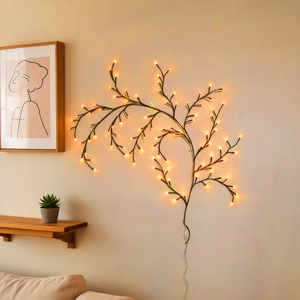 2,3m LED Weidenzweig Lichterkette mit Fernbedienung – 144 LEDs Weidenzweig Lampe mit 8 Modi & USB, Biegbare Wanddeko Lichterkette für Schlafzimmer, Wohnzimmer & Festdeko