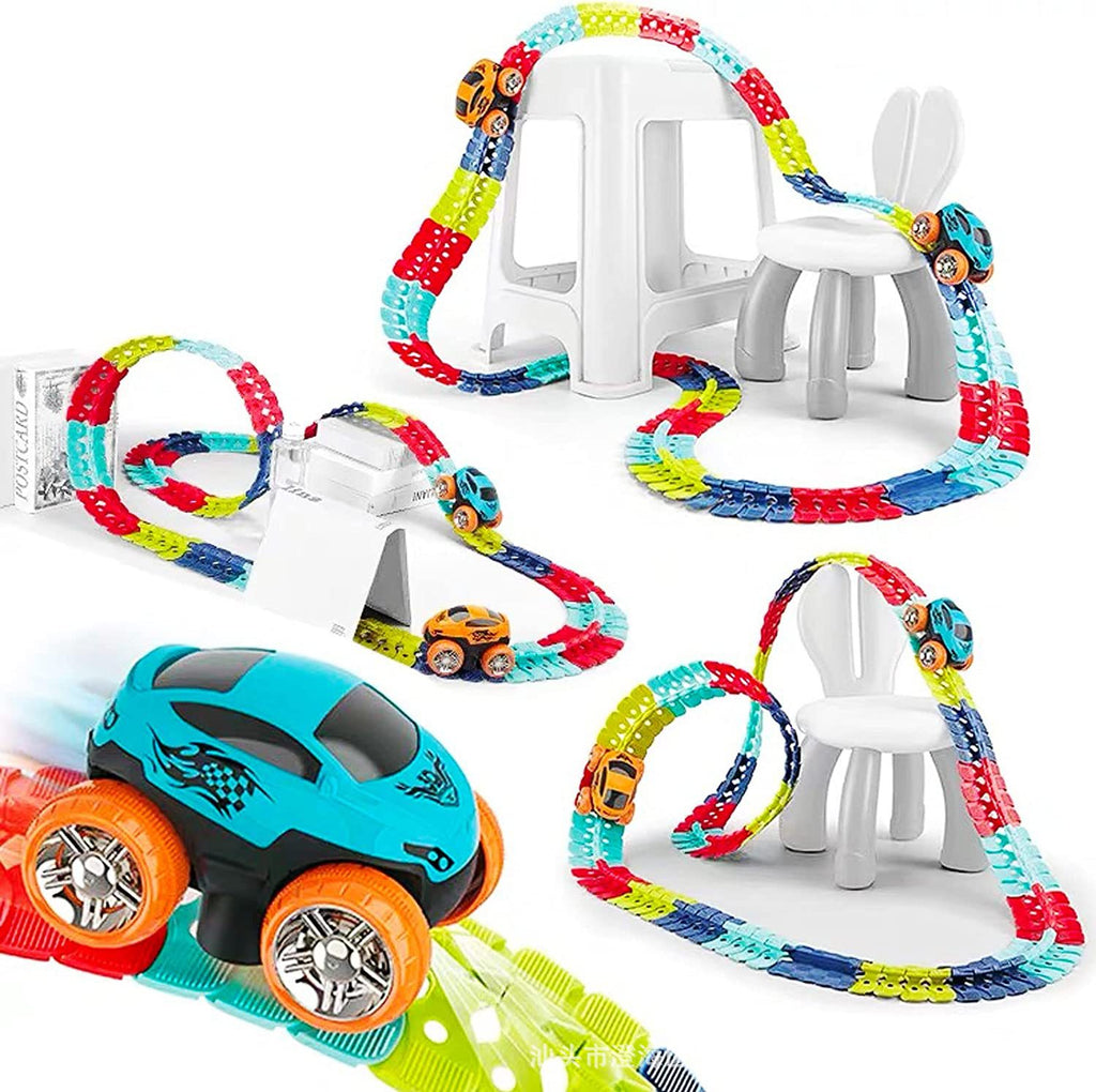 Anti Schwerkraft Rennbahn Set für Kinder Elektrisches Schienenauto mit 360 Grad Loopings Flexibles Autorennbahn Spielzeug für Jungen und Mädchen