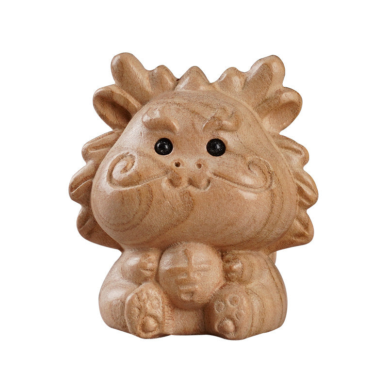 Kawaii Tierfigur aus Pfirsichholz – Handgeschnitztes Maskottchen & Handschmeichler – Chinesische Sternzeichen Holzdeko – Süße Miniatur Skulptur für Schreibtisch & Tasche