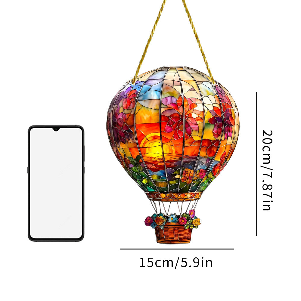 Sonnenfänger Heißluftballon „Rote Explosion“ – Acryl Rund-Anhänger für Fenster – Farbiges Fensterbild & Wanddeko – Magisches Lichtspiel