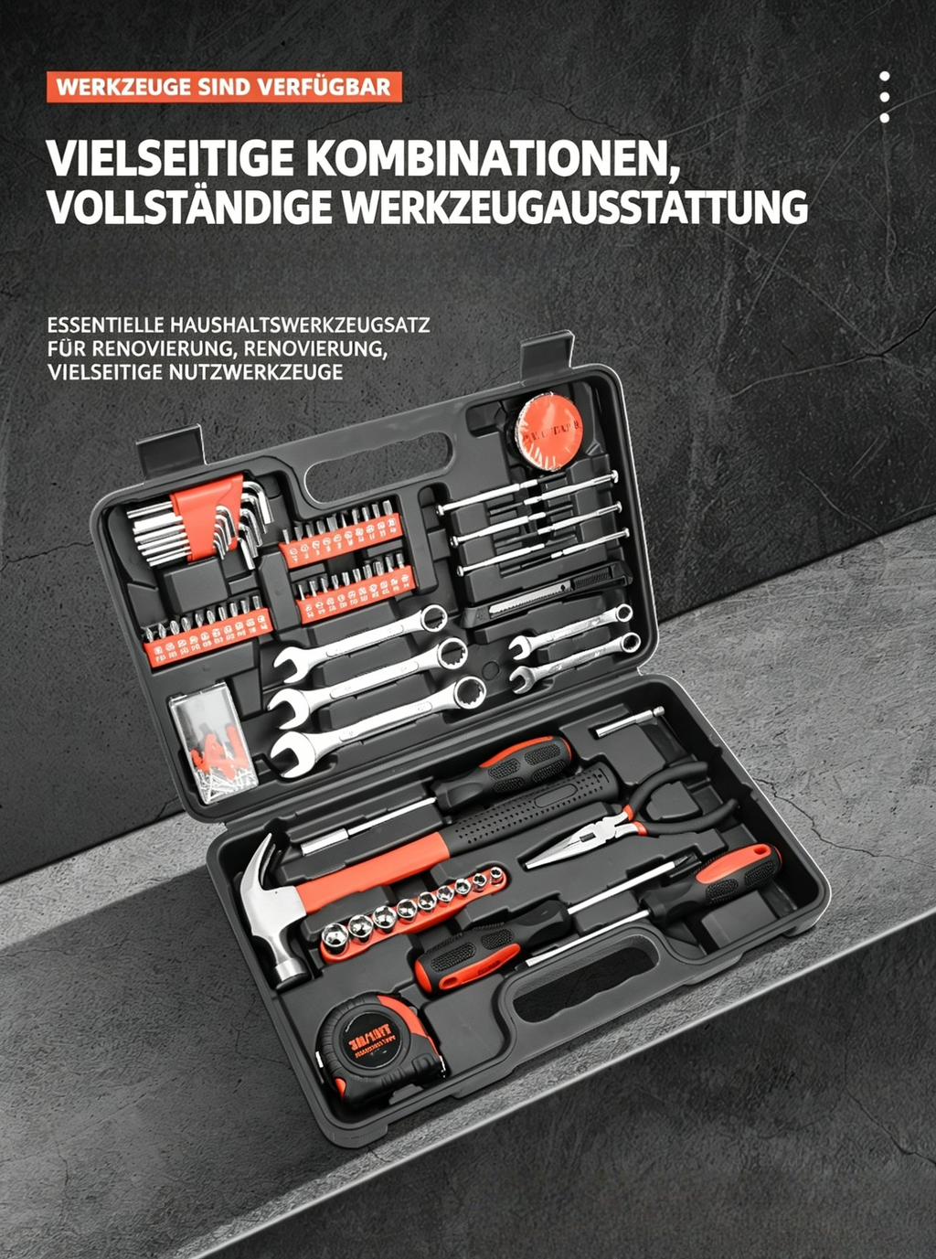 146-teilig Werkzeugkoffer aus Chrom-Vanadium-Stahl: Universal Werkzeug-Set für Haushalt & Kfz