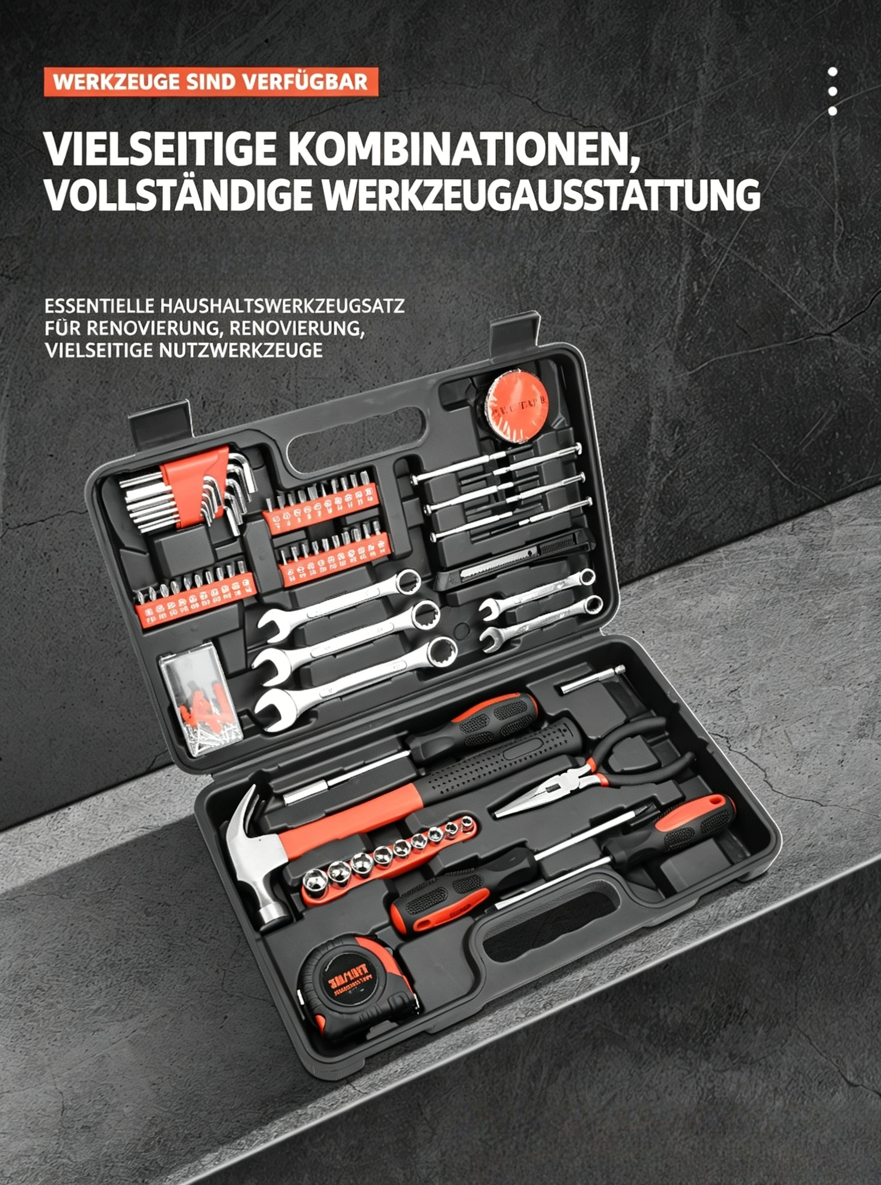 146-teilig Werkzeugkoffer aus Chrom-Vanadium-Stahl: Universal Werkzeug-Set für Haushalt & Kfz