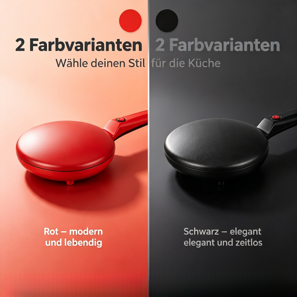 Elektrischer Crêpes-Maker 650W – Antihaft Pfannkuchenmaker mit 1-Knopf-Bedienung – Schneller & Leichter Crepe Maker für Hauchdünne Crêpes, Pancakes & Tortillas (Rot / Schwarz)