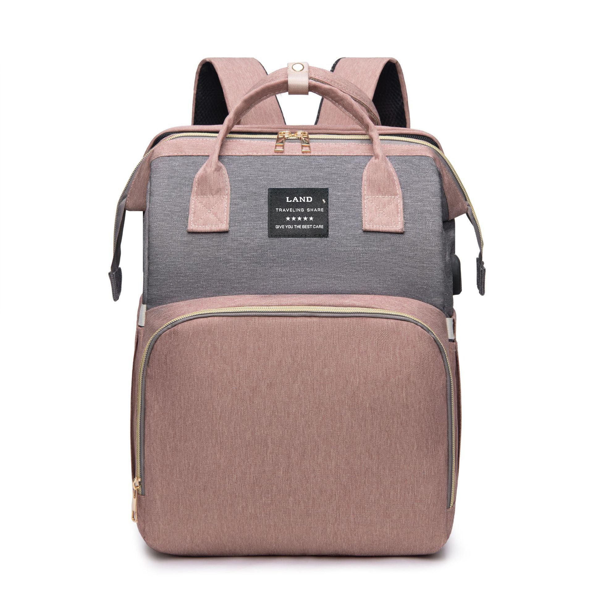 Multifunktionaler Wickelrucksack mit faltbarem Babybett Große Wickeltasche mit isoliertem Flaschenfach Tragbares Reisebett und Mami Rucksack für unterwegs