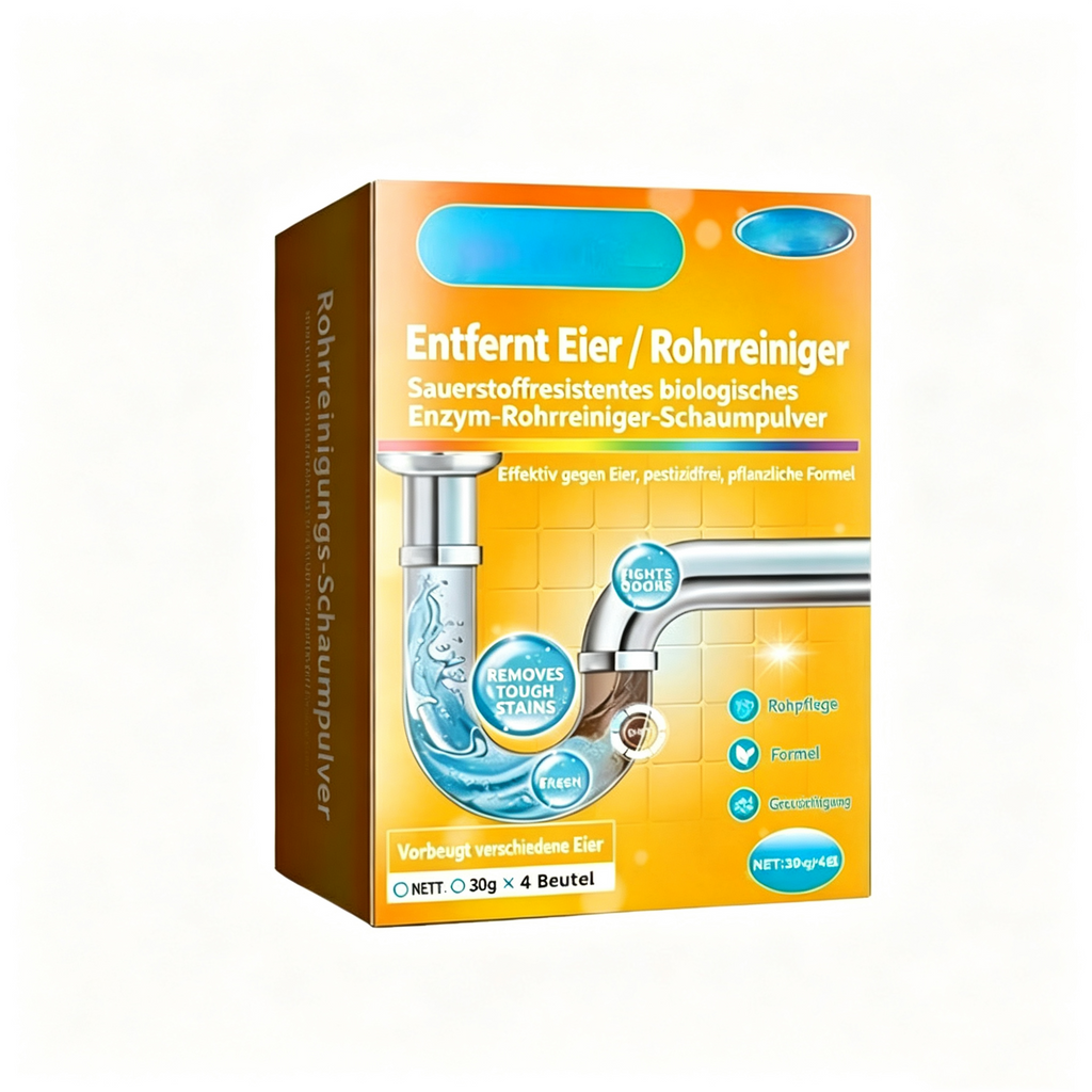 4*Biologischer Enzym-Rohrreiniger Schaumpulver – Kraftvolle Rohrreinigung & Geruchsbeseitigung, Entfernt Ablagerungen & Insekteneier, Pflanzliche Formel für Küche & Bad (30g x 4 Beutel)