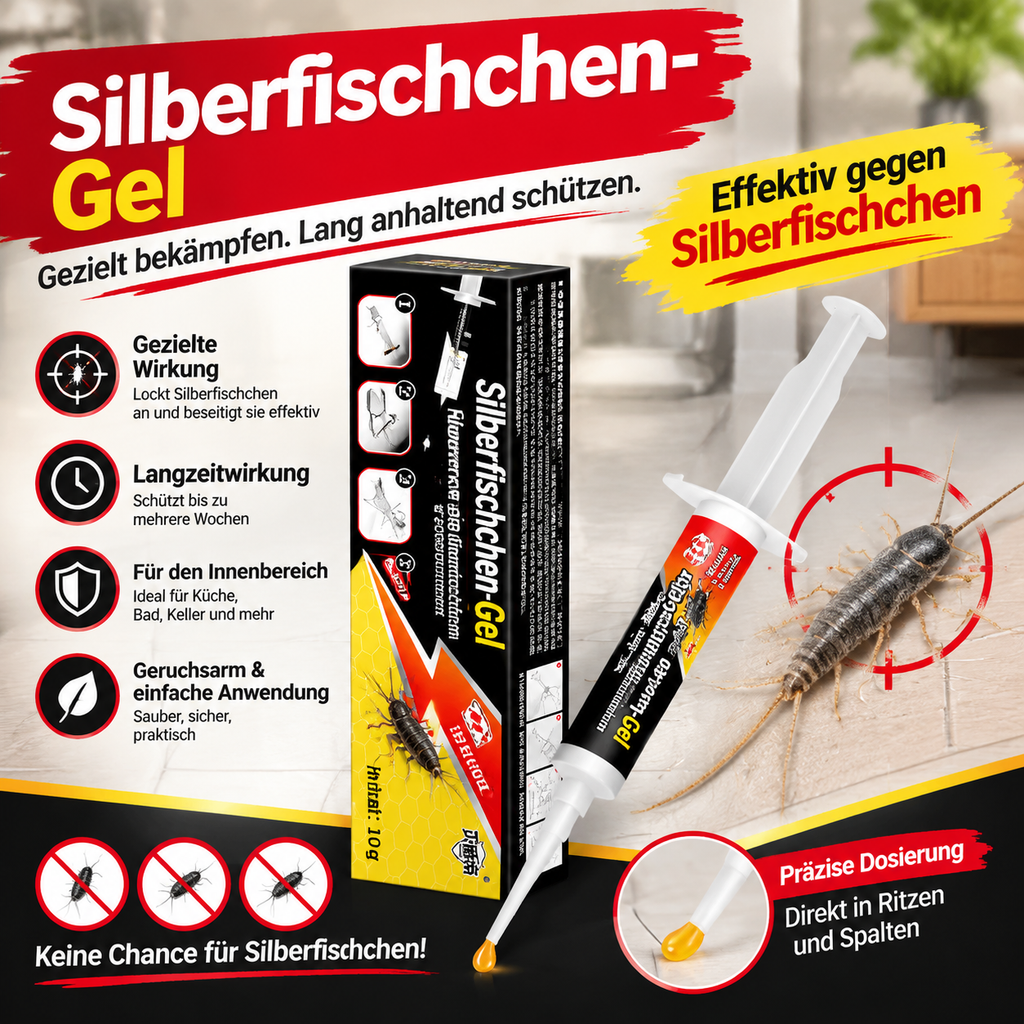 Silberfischchen-Gel (2er-Set / 2x10g) – Effektives Mittel gegen Silberfischchen im Haus, Präzise Spritze für Ritzen & Spalten, Langzeitwirkung für Bad & Küche